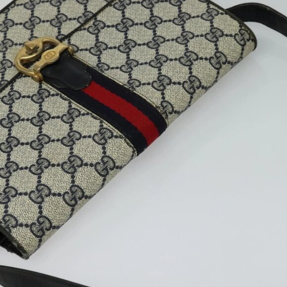 GUCCI GG Supreme Sherry Line Shoulder Bag PVC Navy Gold Red Auth - Picture 13 of 16